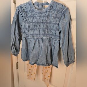 Blue Denim Kids Shirt And Legging Set
